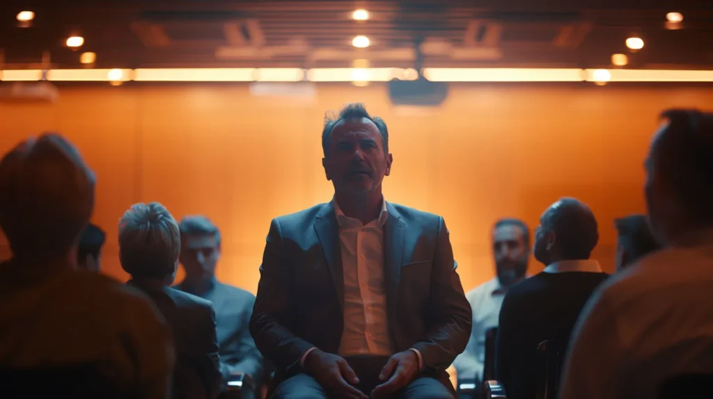 a dramatic courtroom scene features a confident attorney presenting compelling arguments, illuminated by focused overhead lighting and surrounded by attentive jurors, symbolizing the critical decision-making process in evaluating legal options for drug charges.