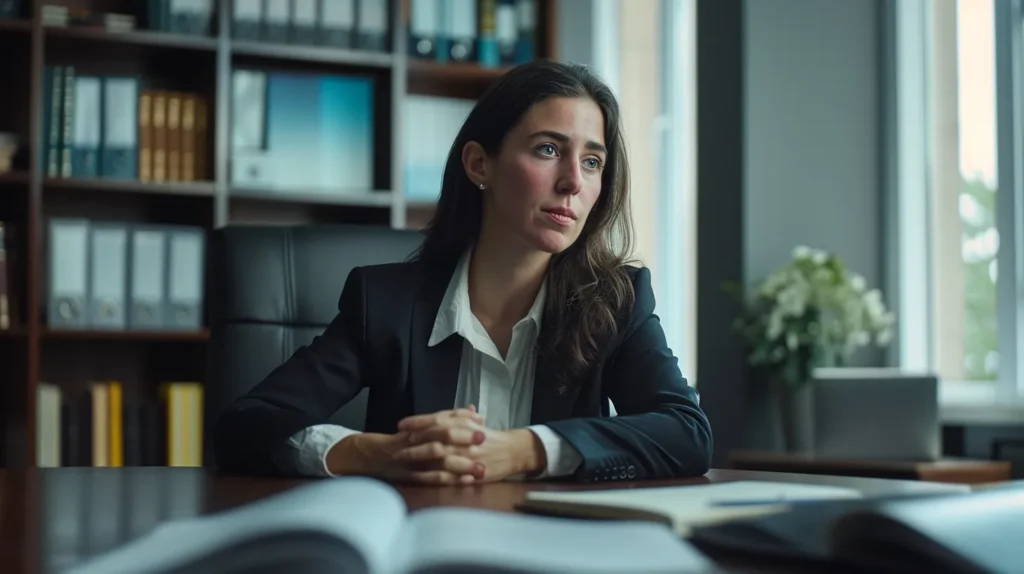 a focused, professional attorney sits at a sleek conference table in a modern office, intently discussing a probation modification case with a client, surrounded by legal books and documents that symbolize expertise and accessibility in navigating complex legal challenges.