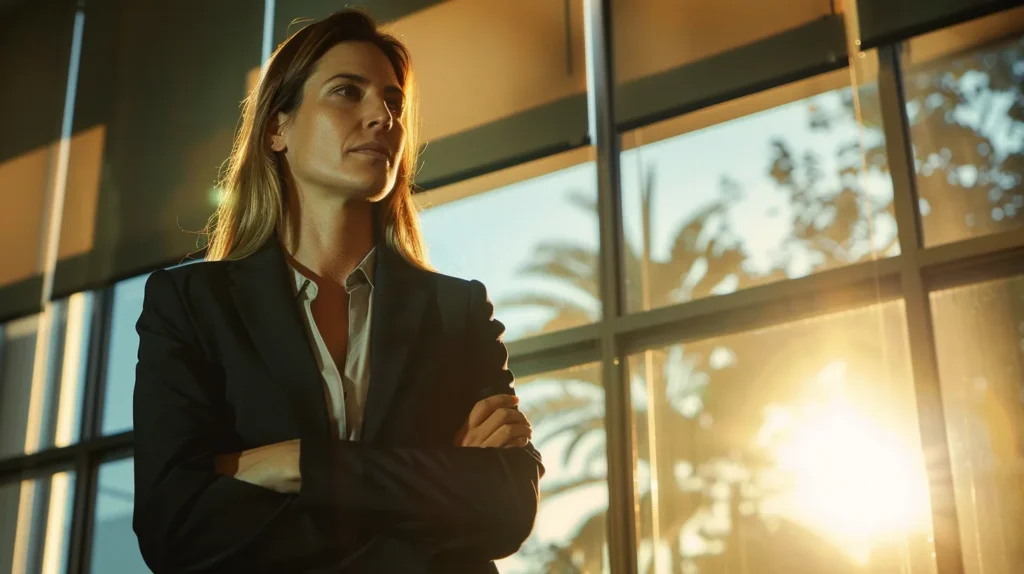 a stern yet compassionate fullerton drug crime attorney stands confidently in a well-lit office, symbolizing the strength and expertise essential to navigating the complexities of drug charges and protecting clients' rights.