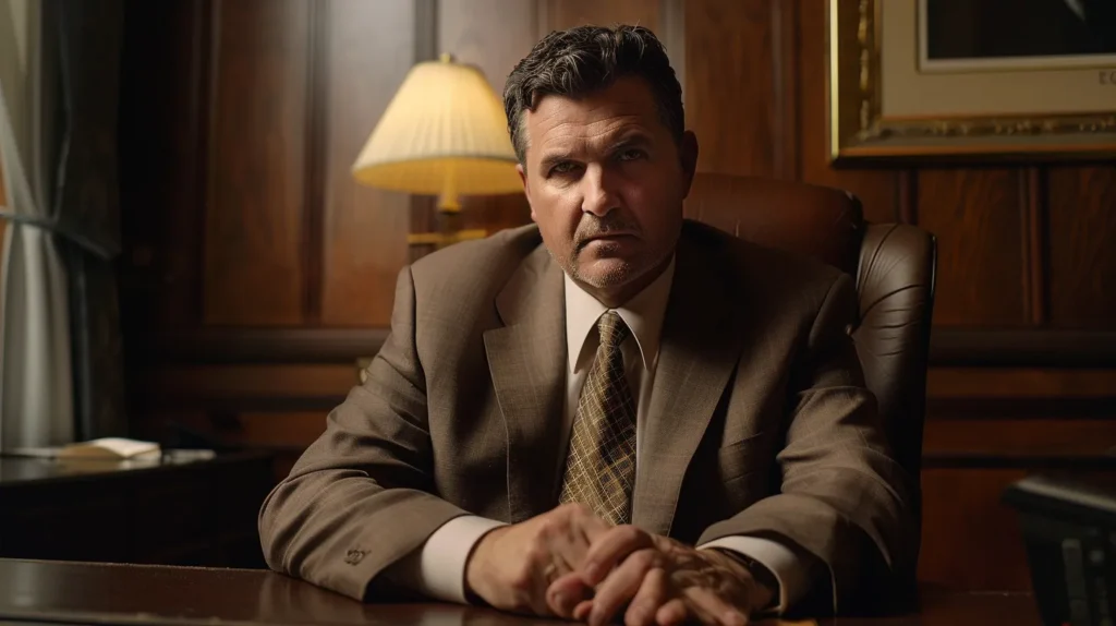 a seasoned attorney confidently presents a compelling defense in a dramatic courtroom setting, illuminated by focused lighting that enhances the intensity of the moment and the gravity of the legal battle.